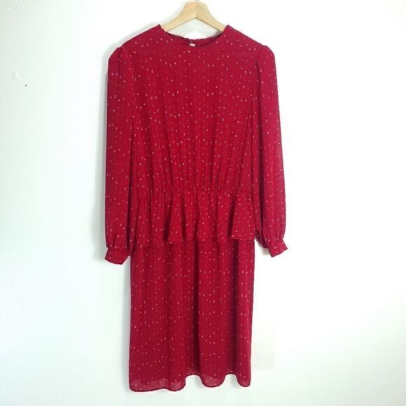 VintageāAntelsāRedĀ LongāSleeveāFlounceāWaistāDress - Picture 1 of 11